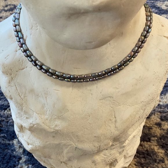 Natural Gray Fresh Water Pearl Necklace - double strand - adjustable length - Picture 2 of 5